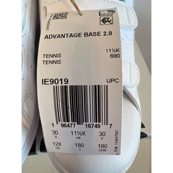 Adidas Advantage Base 2.0 Kids' Shoes white and green size 12k New - Picture 6 of 9